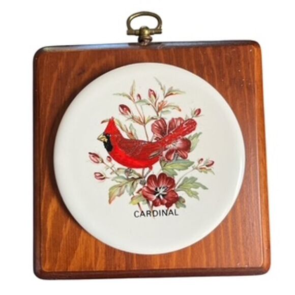 Wood Framed Ceramic Tile Trivets Blue Jay & Robin Pattern Vintage Pair Cottage - Picture 3 of 4